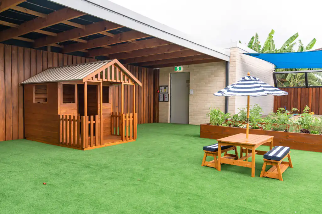 Outdoor cubby house at Bossley Park Childcare