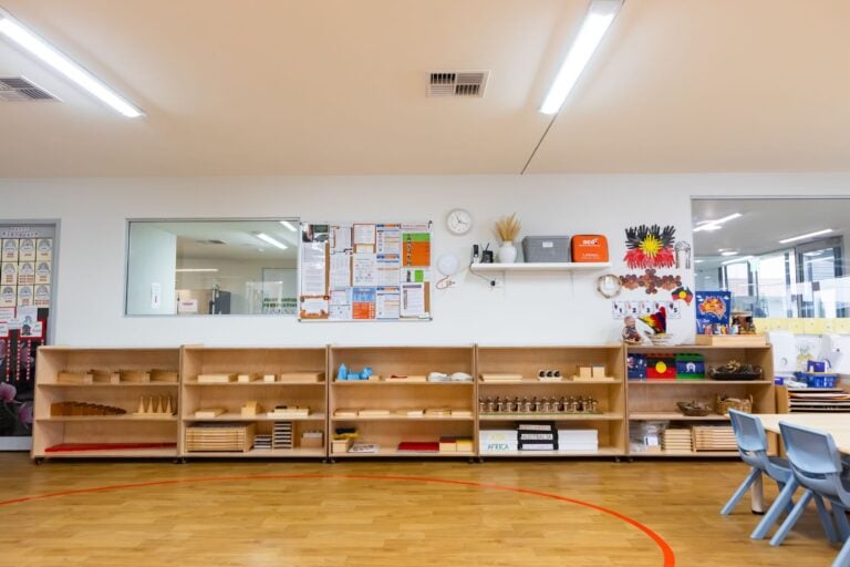 Montessori classroom at Entrada Parramatta childcare centre with learning materials and child-sized furniture