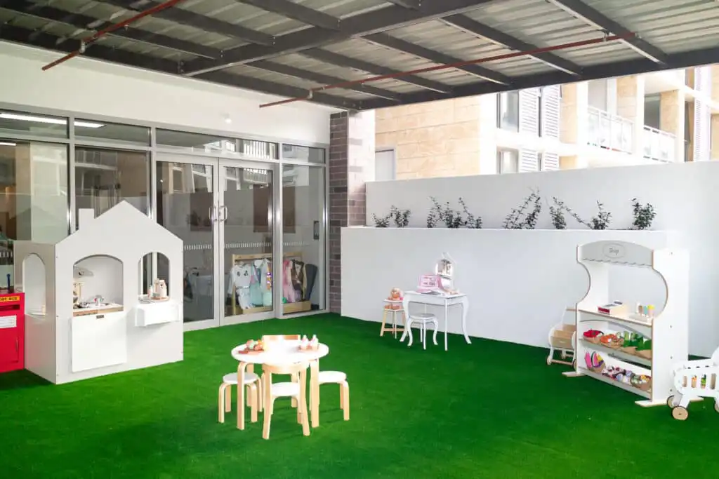 Outdoor Area with Children's Shopfront, Children's Beauty Vanity, and a Cubby House