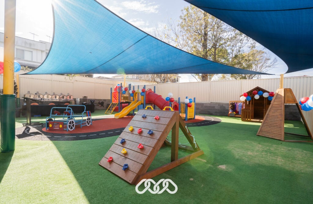 Auburn Montessori Academy Childcare outdoor preschool area decorated for an Open Day