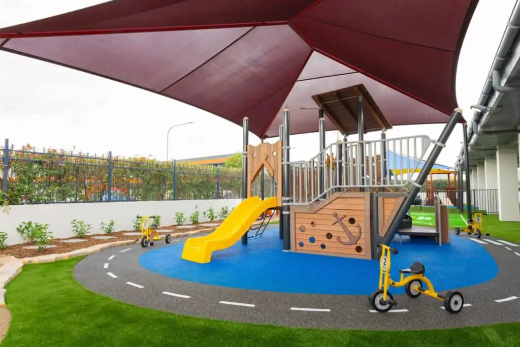 Modern childcare and preschool facilities at Gregory Hills Montessori Academy, featuring spacious classrooms, Montessori learning materials and safe outdoor play areas designed to support early childhood development.