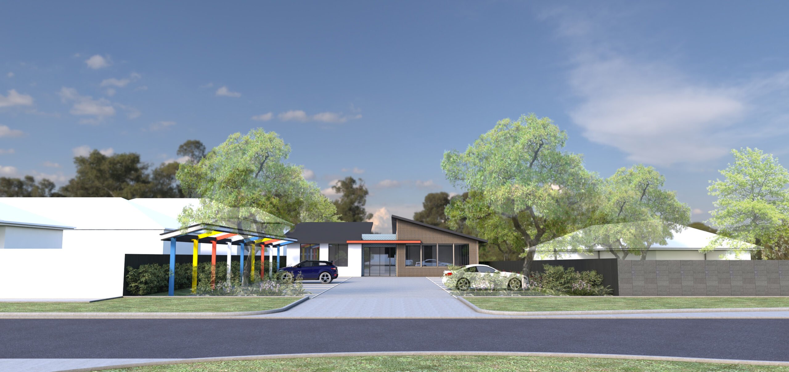 Facade render of new Montessori Academy Childcare in Officer