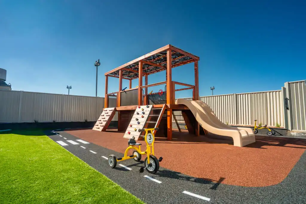 Gungahlin Childcare rooftop playground marketplace gungahlin with fort and slides