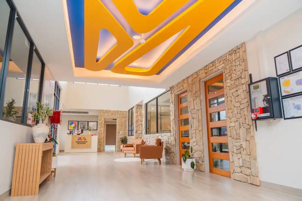 Leppington Montessori Academy reception area with front desk, seating and centre entrance