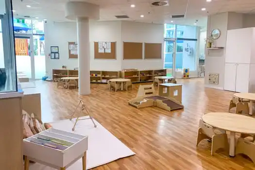Chatswood childcare Montessori classroom with open learning spaces and child-sized furniture