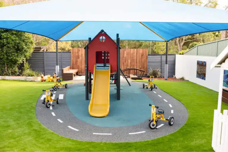 Mount Annan Childcare Early Learning Preschool Montessori Academy Outdoor Playground with Bike Track and Fort