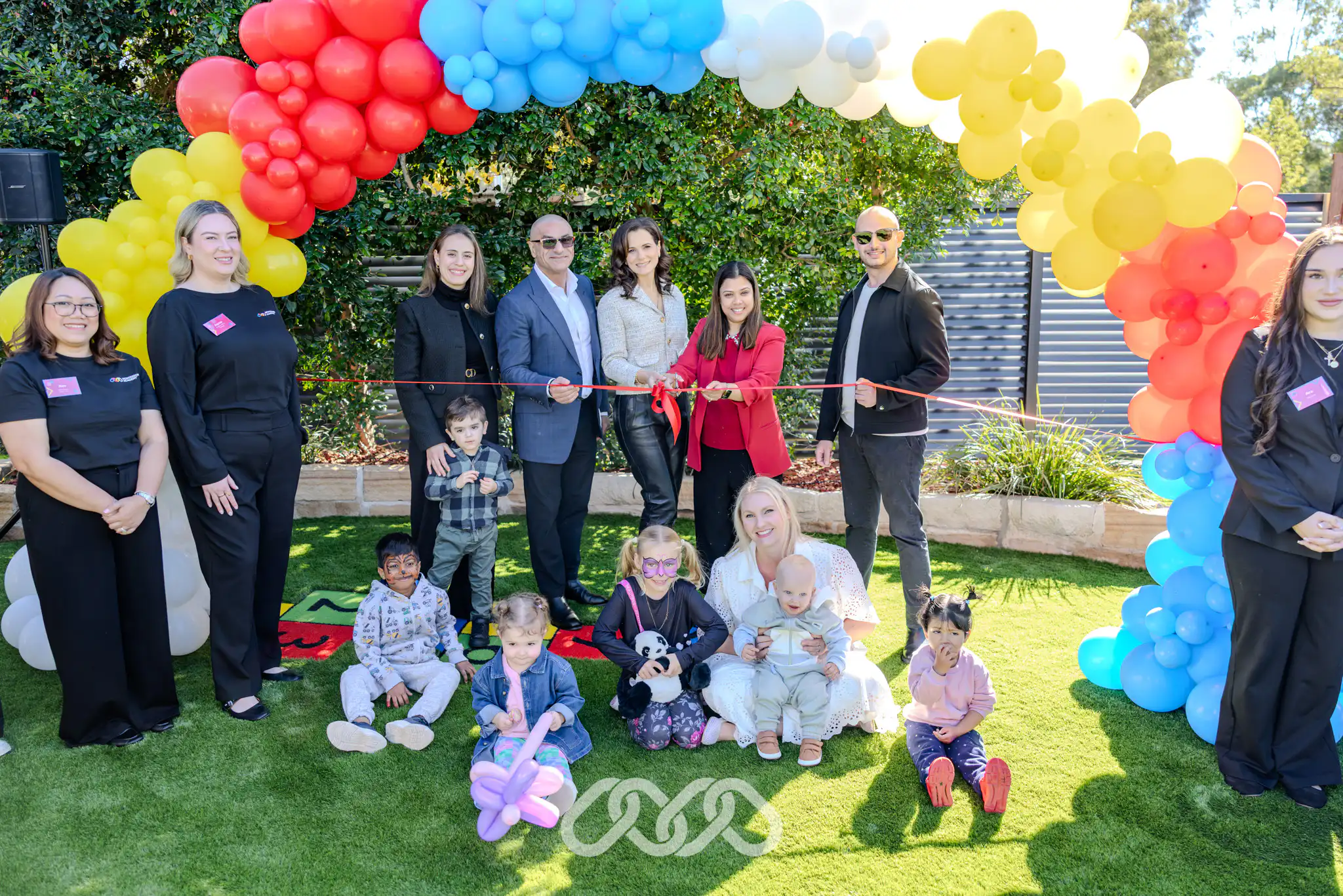 Official ribbon-cutting ceremony at Mount Annan Montessori Academy, with local families, community leaders, educators and children celebrating the opening of the new Montessori childcare centre.