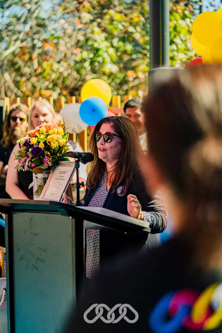 Clr Georgina Valjak speaking to families during the Northmead Montessori Academy Grand Opening ceremony.