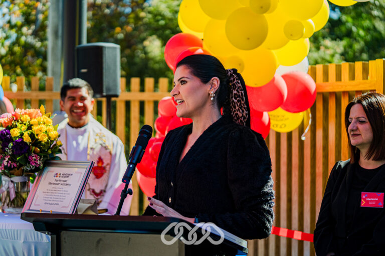 Clr Tanya Raffoul speaking to families during the Northmead Montessori Academy Grand Opening ceremony.